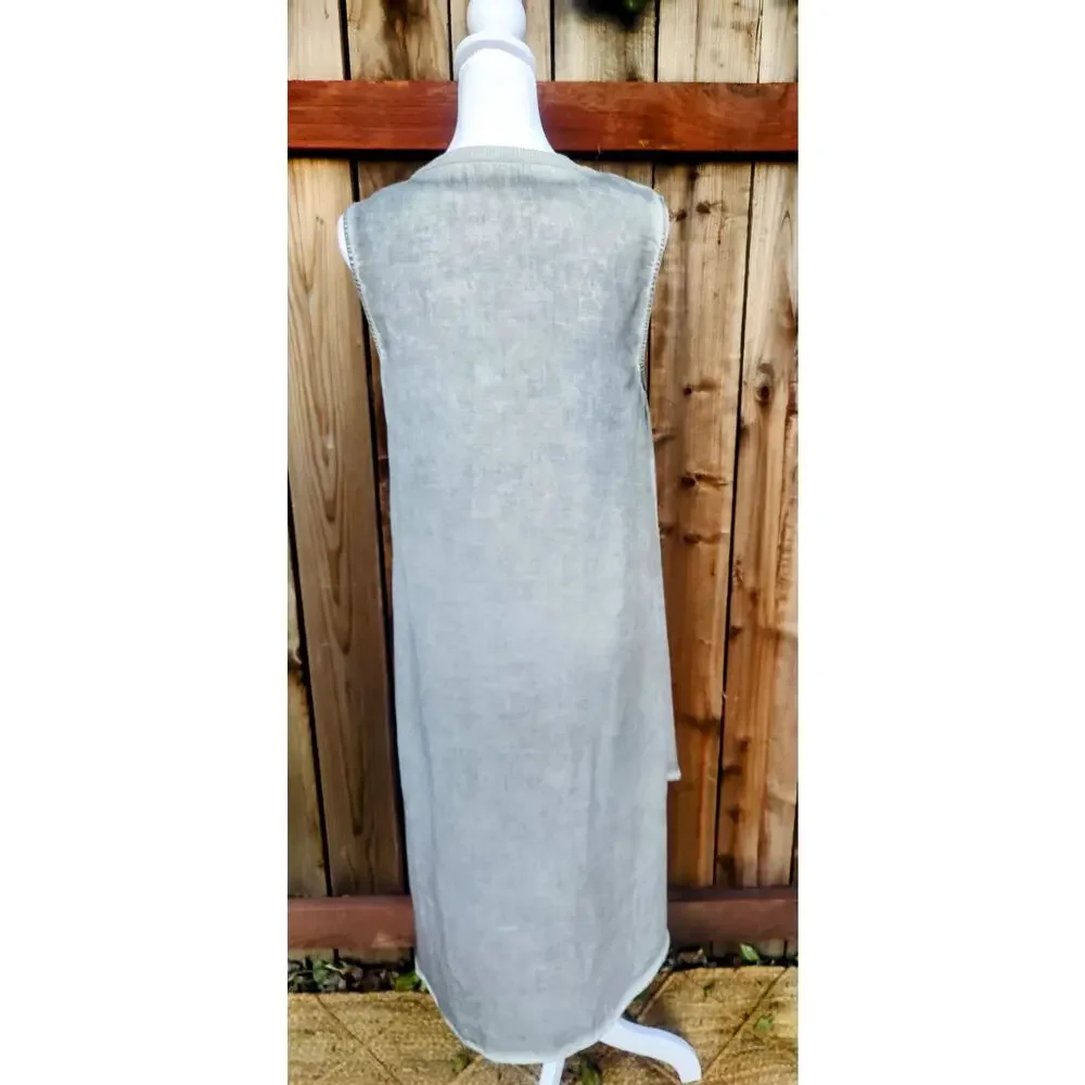 Cloth & Stone Anthropologie Gray Tencel Frayed Shift Dress -‎ High-Low SZ S